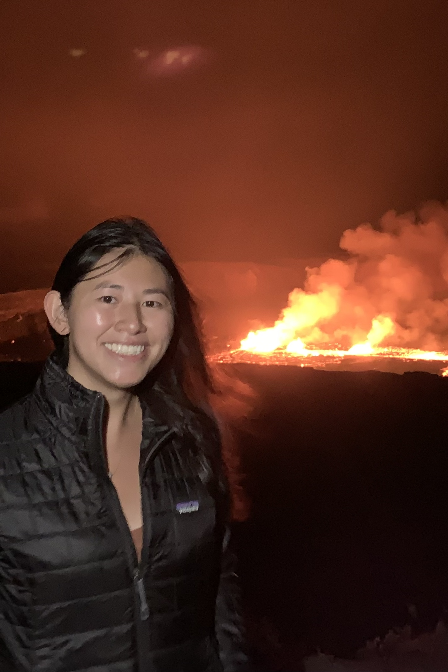 Carrie Soo Hoo with volcano